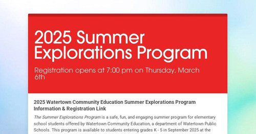 2025 Summer Explorations Program