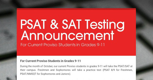 PSAT & SAT Testing Announcement