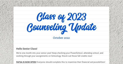 Class of 2023 Counseling Update