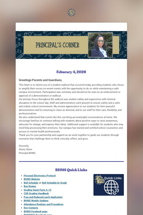 A Message From Principal Glenn