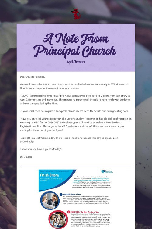 A Note From Principal Church
