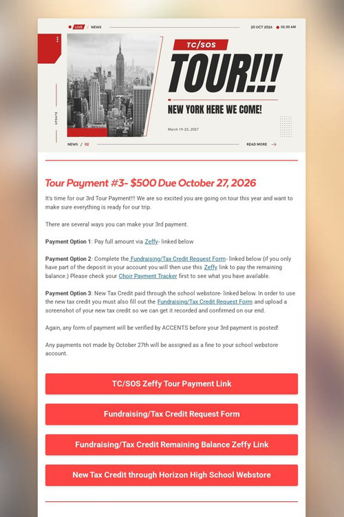 TC/SOS Tour Newsletter #3