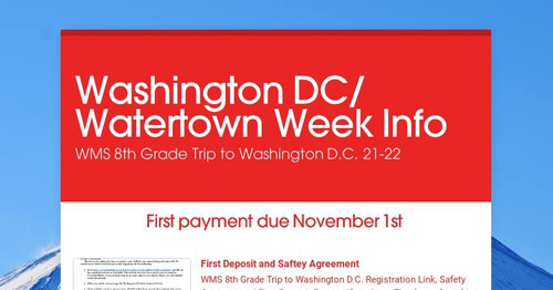 Washington DC/ Watertown Week Info