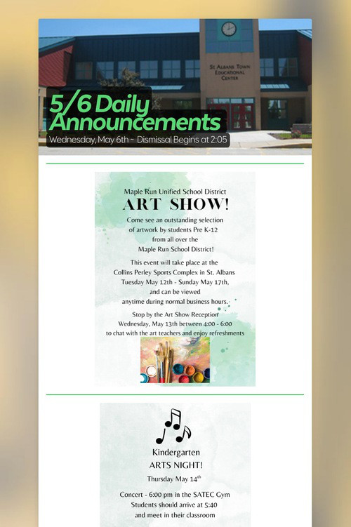 5/6 Daily Announcements