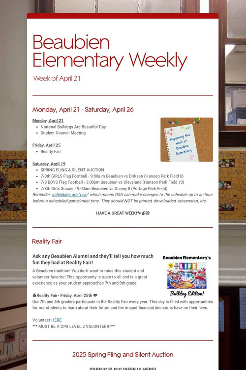 Beaubien Elementary Weekly