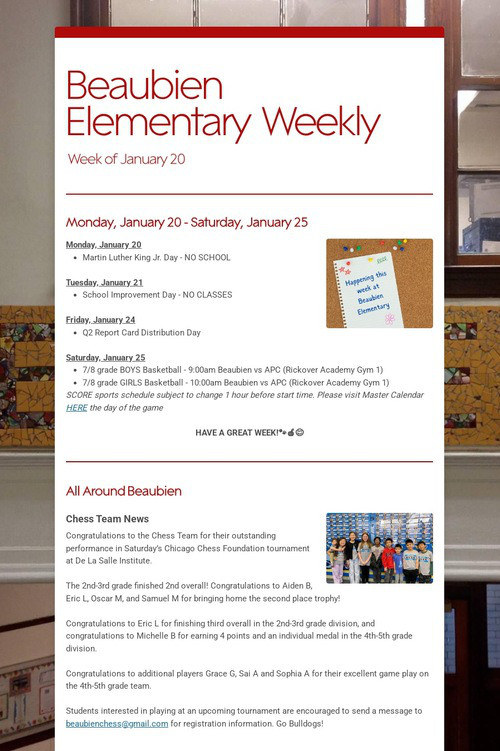 Beaubien Elementary Weekly