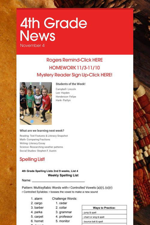 4th Grade News