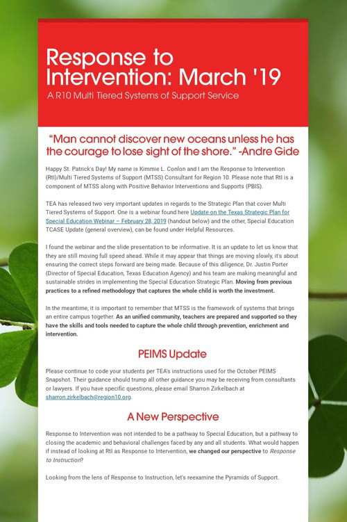 Response to Intervention: March '19