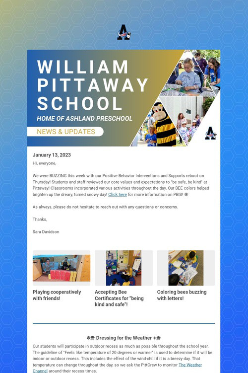 Ashland Preschool Weekly Update