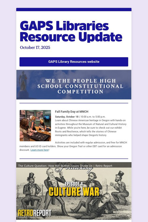 GAPS Libraries Resource Update