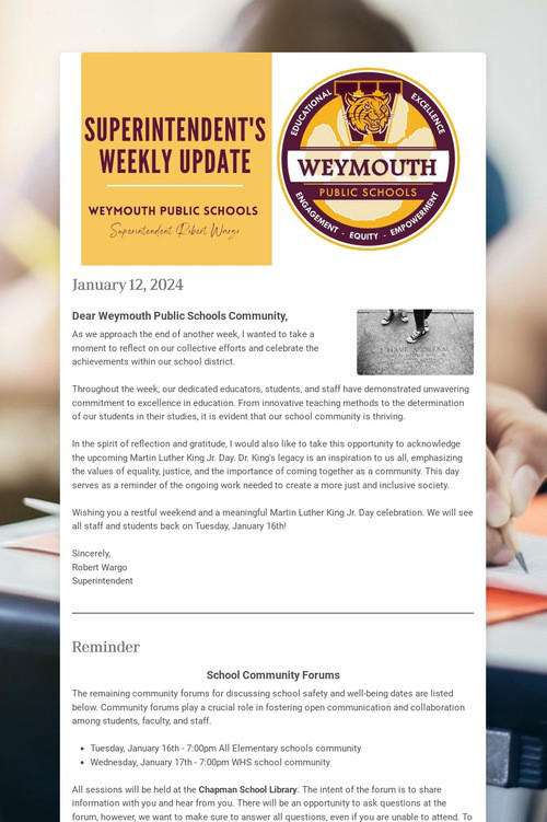 Superintendent's Weekly Update