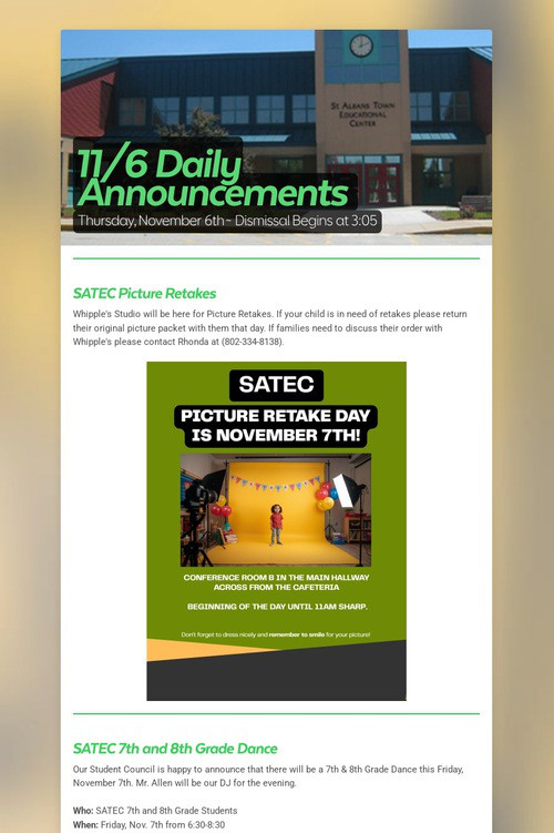 11/6 Daily Announcements