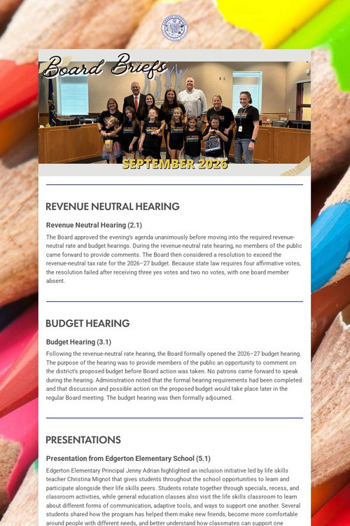 USD 231 Board Briefs (Sept. 2026)