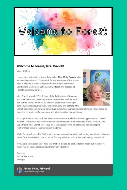 Welcome to Forest, Mrs. Cranch!
