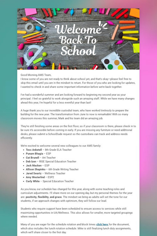 Ashland Middle School Staff Update