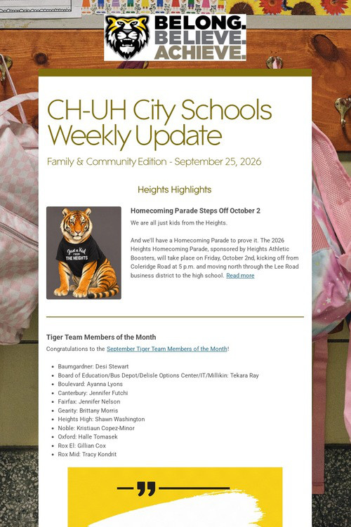 CH-UH City Schools Weekly Update