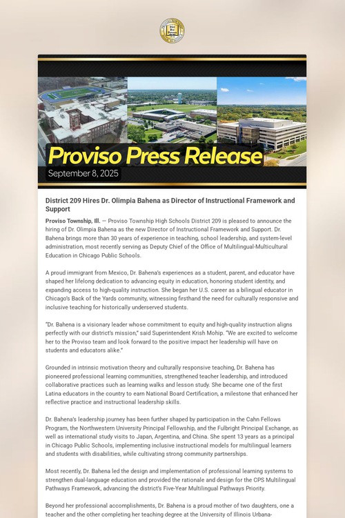 Proviso Press Release