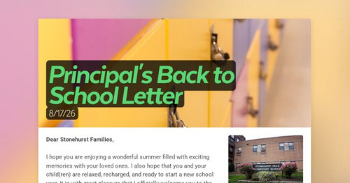 Principal's Back to School Letter