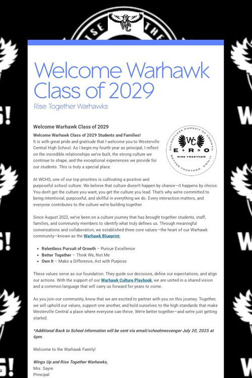 Welcome Warhawk Class of 2029