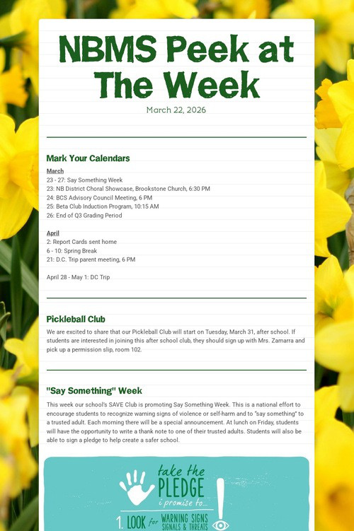 NBMS Peek at The Week