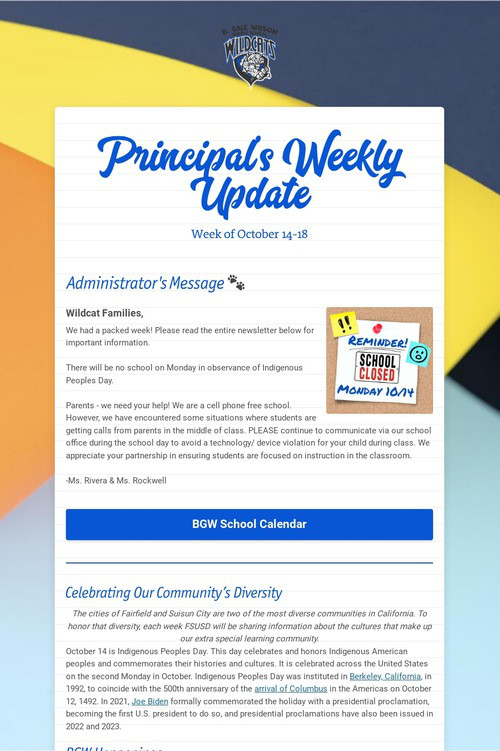 Principal's Weekly Update