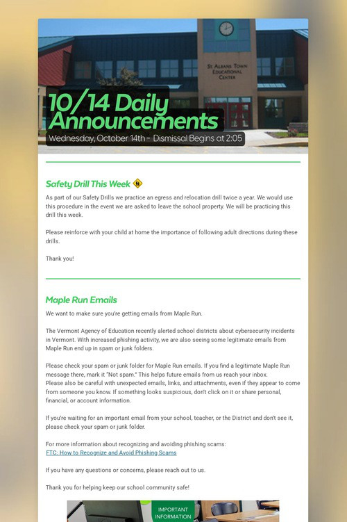 10/14 Daily Announcements