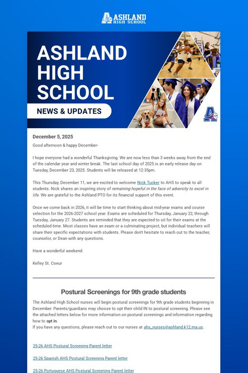 Ashland High School Weekly Update