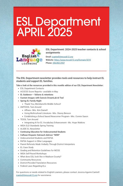 ESL Department APRIL 2025