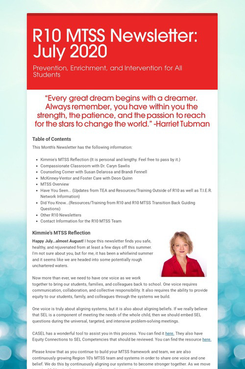 R10 MTSS Newsletter: July 2020
