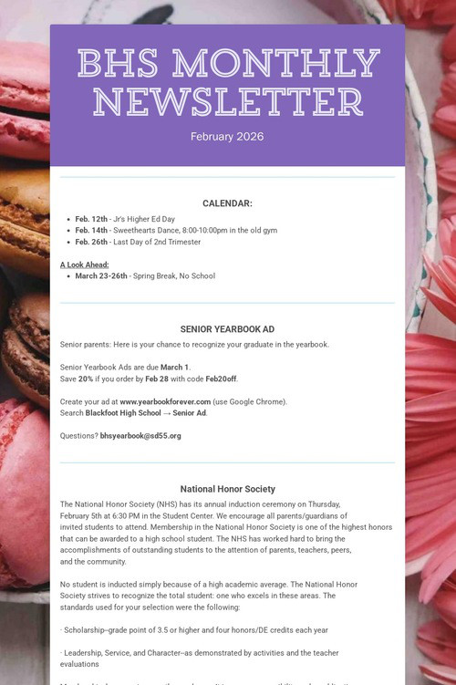 BHS Monthly Newsletter