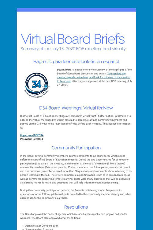 Virtual Board Briefs