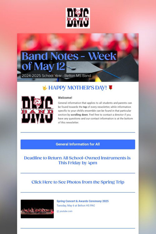 Band Notes - Week of May 12