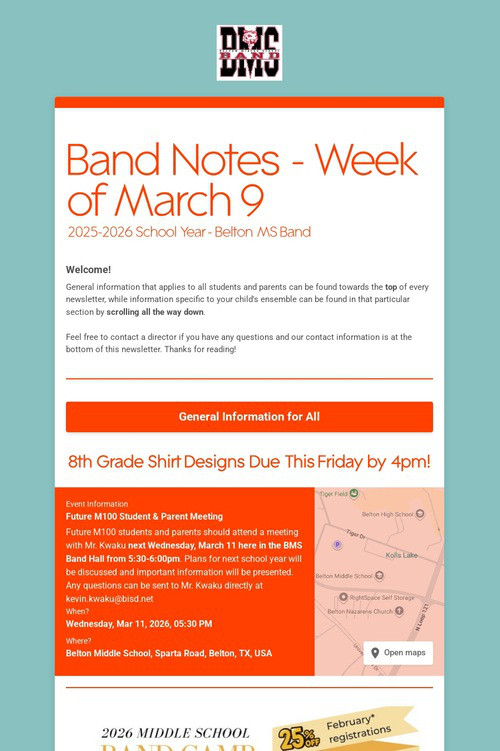 Band Notes - Week of March 9