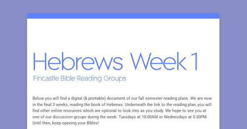 Hebrews Week 1