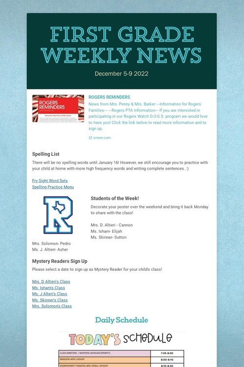 First Grade Weekly News