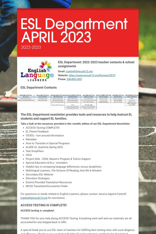 ESL Department APRIL 2023