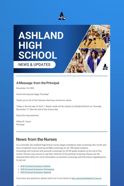 Ashland High School Weekly Update