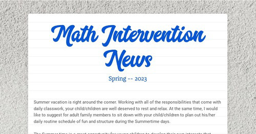 Math Intervention News