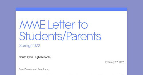 MME Letter to Students/Parents