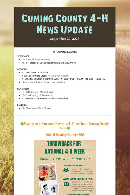 Cuming County 4-H News Update