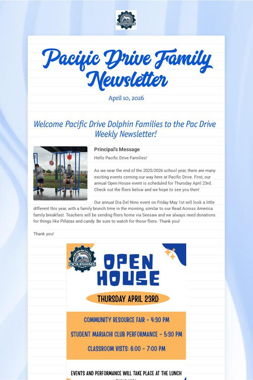 Pacific Drive Family Newsletter