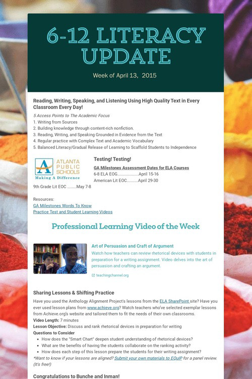 6-12 Literacy Update