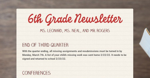 6th Grade Newsletter