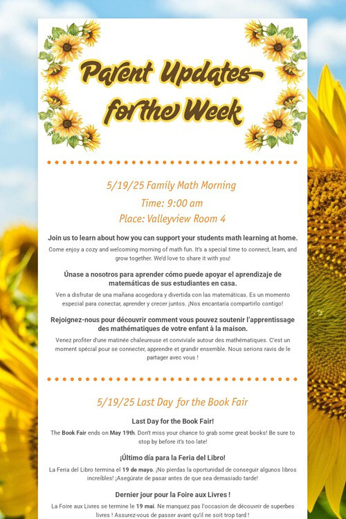 Parent Updates for the Week