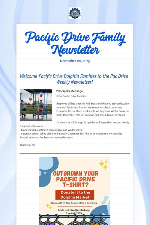 Pacific Drive Family Newsletter