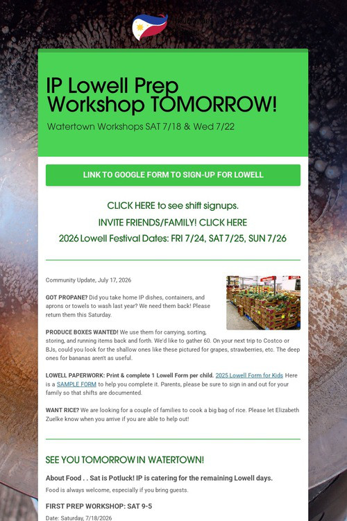 IP Lowell Prep Workshop TOMORROW!