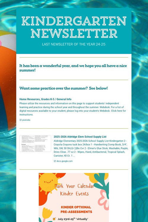 Kindergarten Newsletter