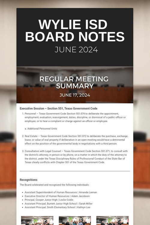 Wylie ISD Board Notes
