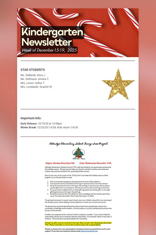 Kindergarten Newsletter