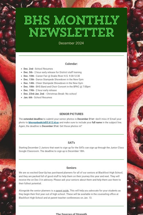 BHS Monthly Newsletter